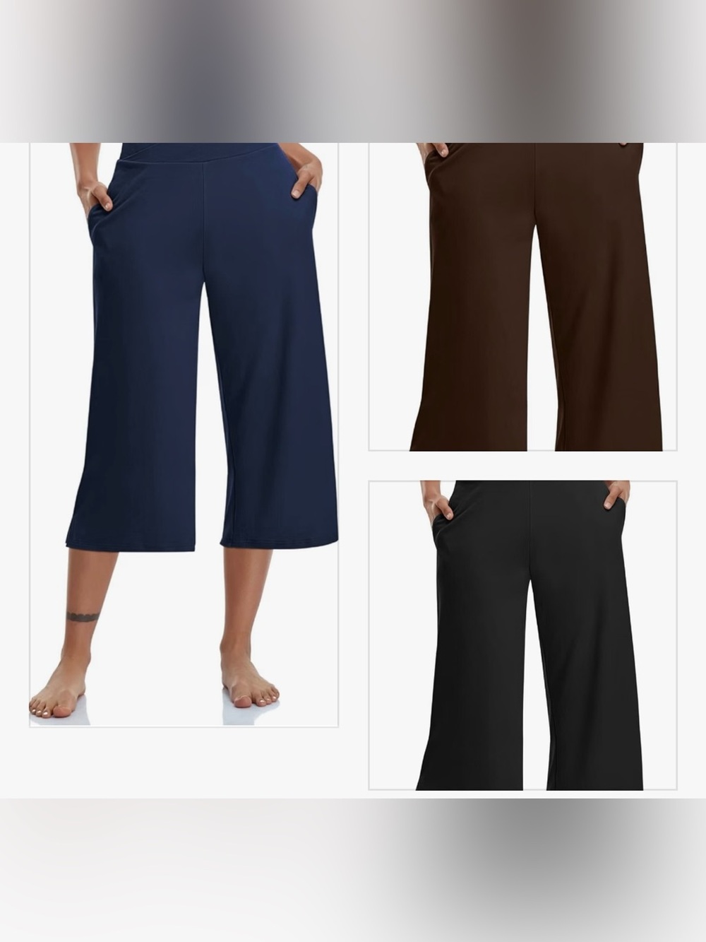 Wide-Leg Soft Cropped Capri pants - Navy, Brown, Black set of 3